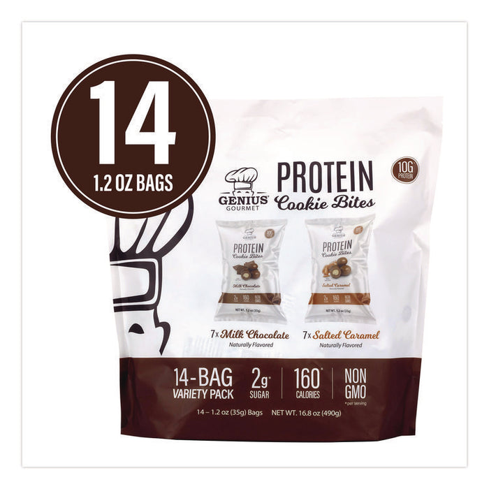 Protein Cookie Bites Variety Pack, Salted Caramel and Milk Chocolate, 1.2 oz Bag, 14/Box