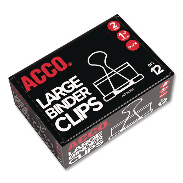 Binder Clips, 1.06" Capacity, Large, Black/Silver, Dozen