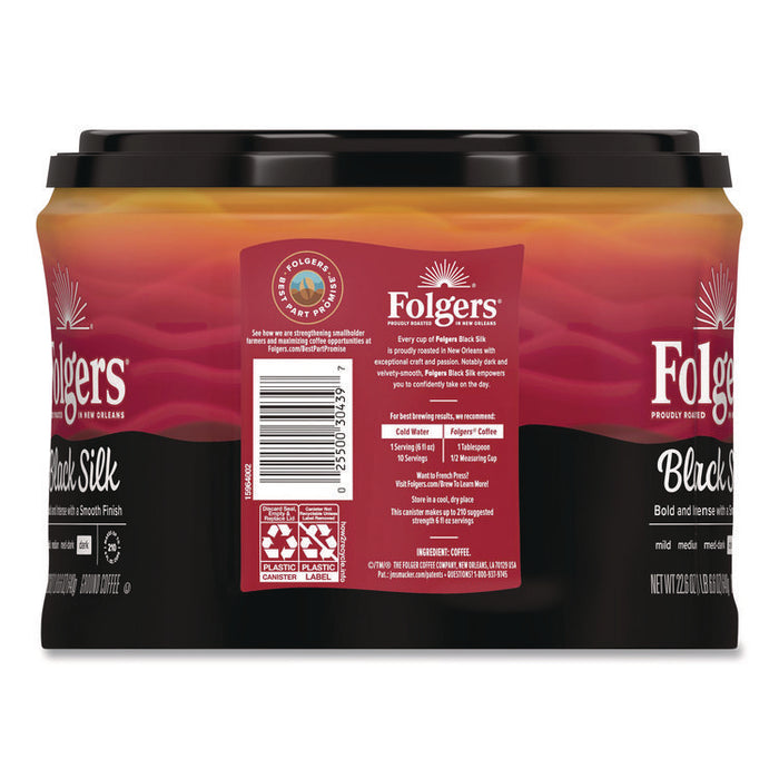 Black Silk Ground Coffee, Black 22.6 oz Canister, 6/Carton