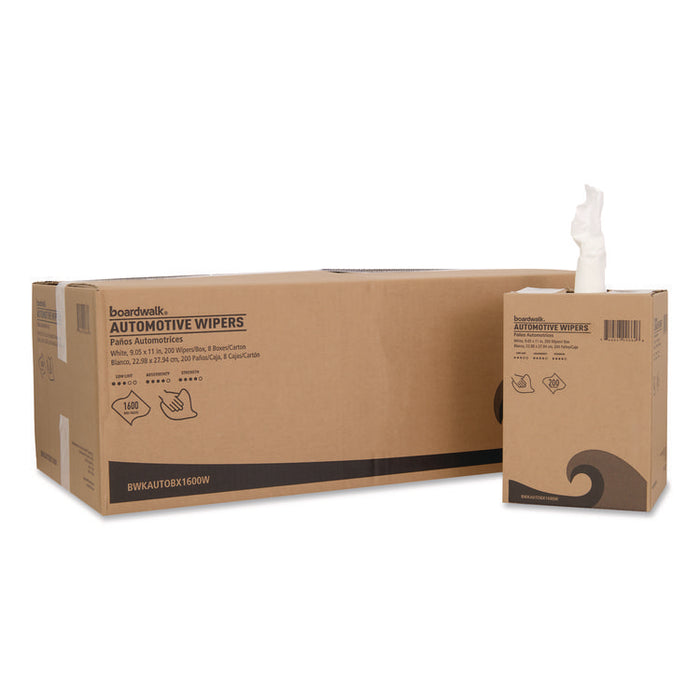 Automotive Shop Towels, 10.63 x 20.47, Unscented, White, 200/Box, 8 Boxes/Carton