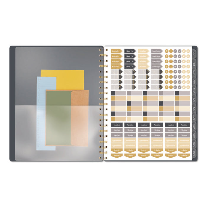 Hera Weekly Monthly Planner, Wavy Lines, 11 x 8.5, Black/Gold Cover, 12-Month (Jan to Dec): 2026