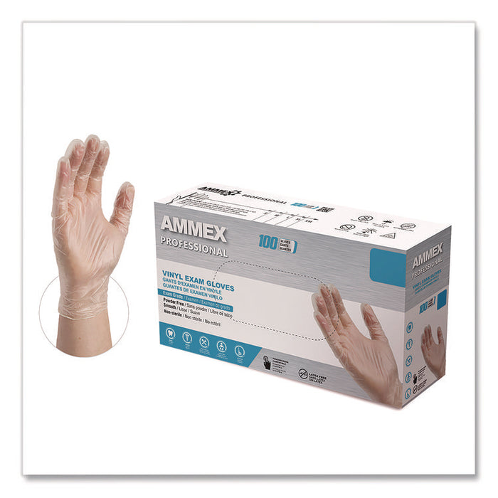 Vinyl Exam Gloves, Powder-Free, Medium, Clear, 100/Box