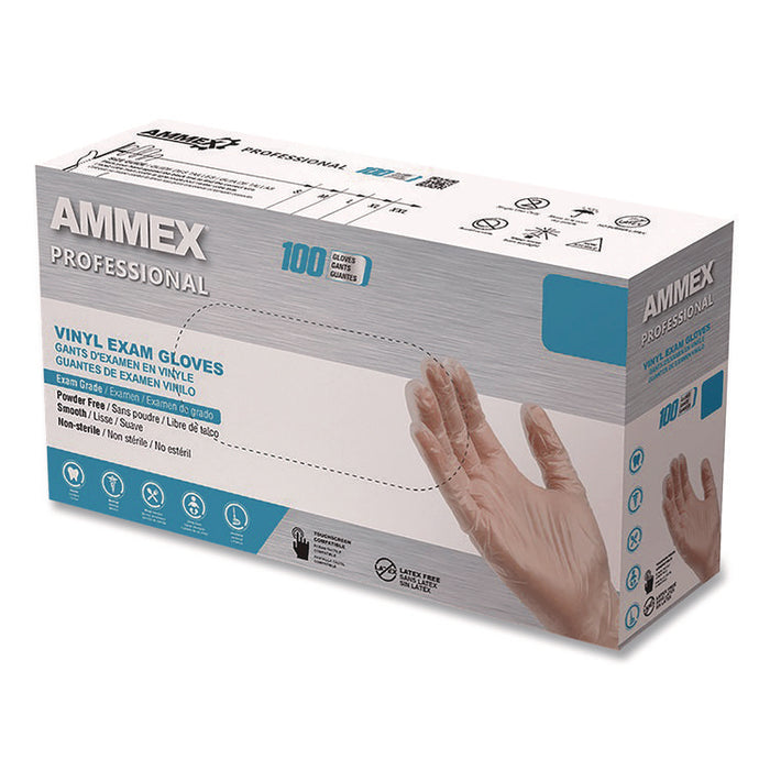 Vinyl Exam Gloves, Powder-Free, Large, Clear, 100/Box