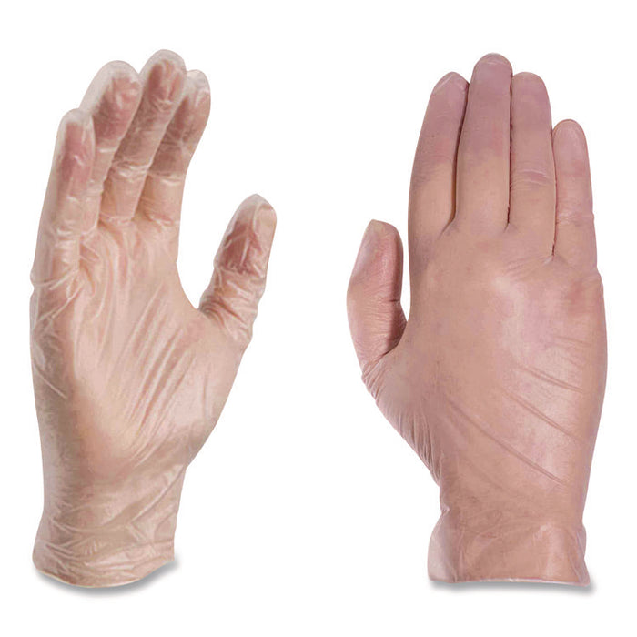 Vinyl Exam Gloves, Powder-Free, Large, Clear, 100/Box