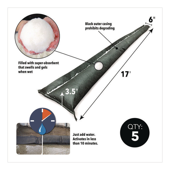 Flood Barriers, 6" x 17 ft x 3.5", 5/Box