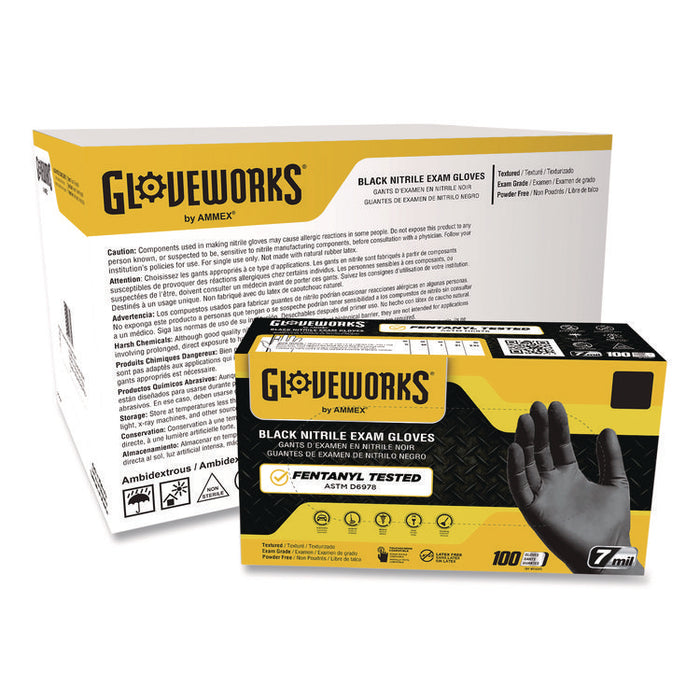Nitrile Exam Gloves, Powder-Free, Medium, 7 mil Thick, 9.5" Long, Black, 100/Box, 10 Boxes/Carton
