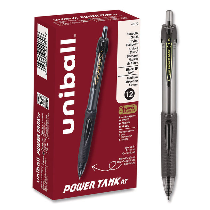 Power Tank RT Ballpoint Pen, Retractable, Bold 1 mm, Black Ink, Smoke/Black Barrel, Dozen