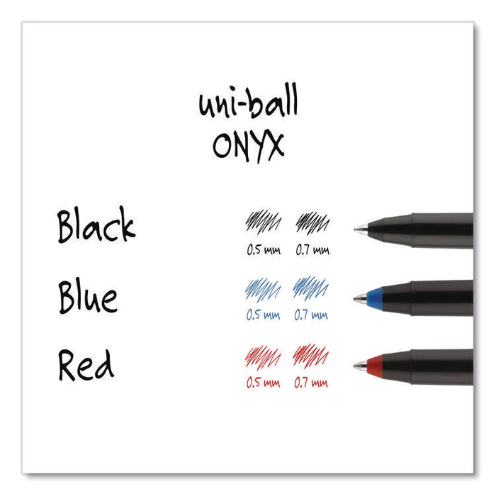 ONYX Rollerball Pen, Stick, Micro 0.5 mm, Blue Ink, Black/Blue Barrel, Dozen