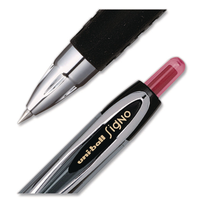 Signo 207 Gel Pen, Retractable, Fine 0.5 mm, Red Ink, Smoke/Black/Red Barrel, Dozen