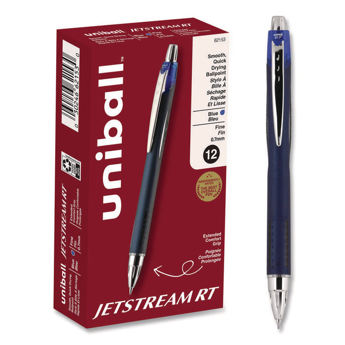 Jetstream Hybrid Gel Pen, Retractable, Fine 0.7 mm, Blue Ink, Blue/Silver Barrel