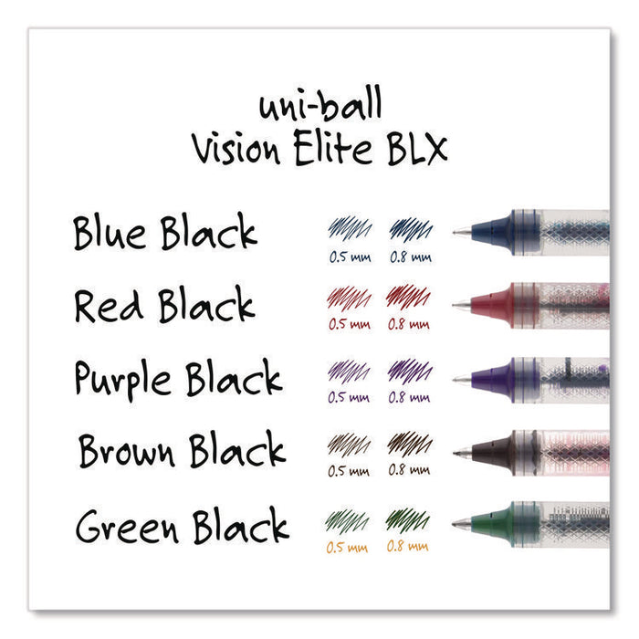 VISION ELITE BLX Series Rollerball Pen, Stick, Micro 0.5 mm, Blue-Infused Black Ink, Gray/Blue/Clear Barrel