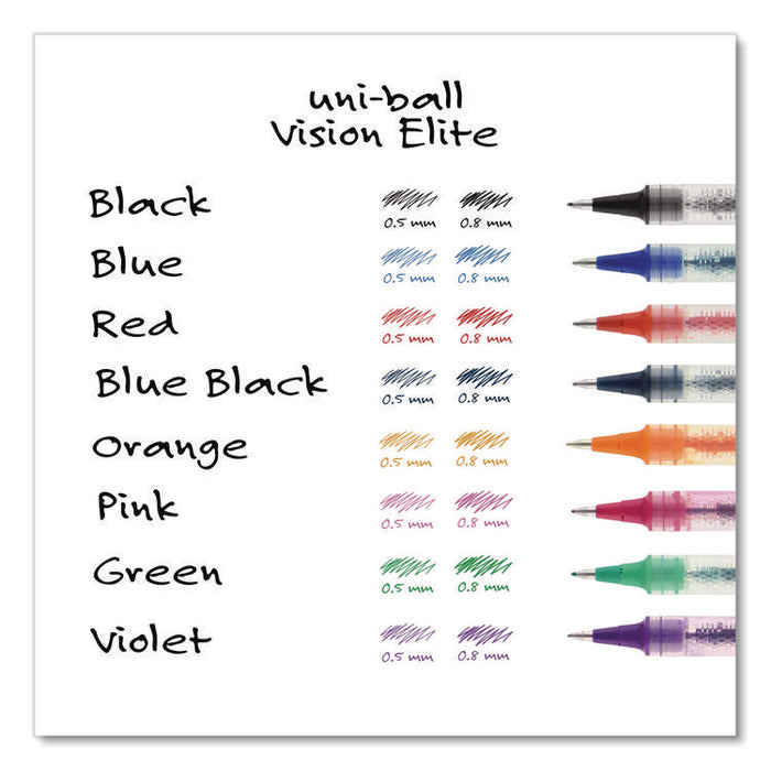 VISION ELITE Rollerball Pen, Stick, Micro 0.5 mm, Blue Ink, Black/Blue/Clear Barrel