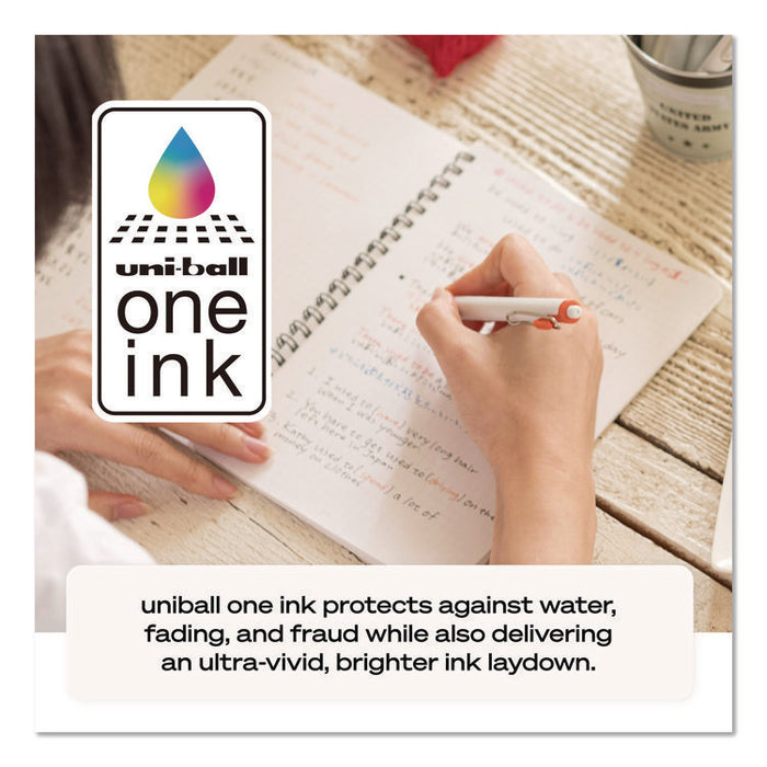 uniONE Gel Pen, Retractable, Medium 0.7 mm, Black Ink, White/Black Barrel, Dozen