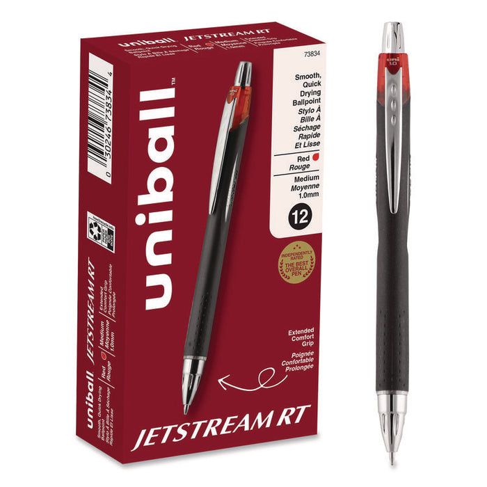 Jetstream Hybrid Gel Pen, Retractable, Bold 1 mm, Red Ink, Black/Silver/Red Barrel