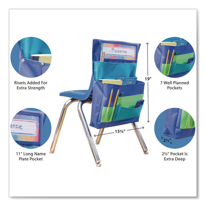 Chair Pocket, 15.5 x 18, Canvas, Blue/Teal/Lime
