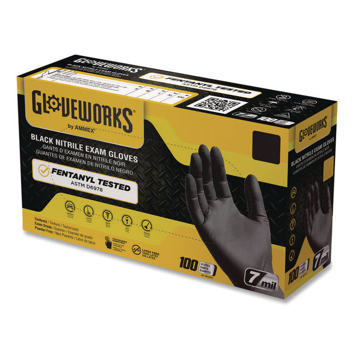 Nitrile Exam Gloves, Powder-Free, Large, 7 mil Thick, 9.5" Long, Black, 100/Box, 10 Boxes/Carton
