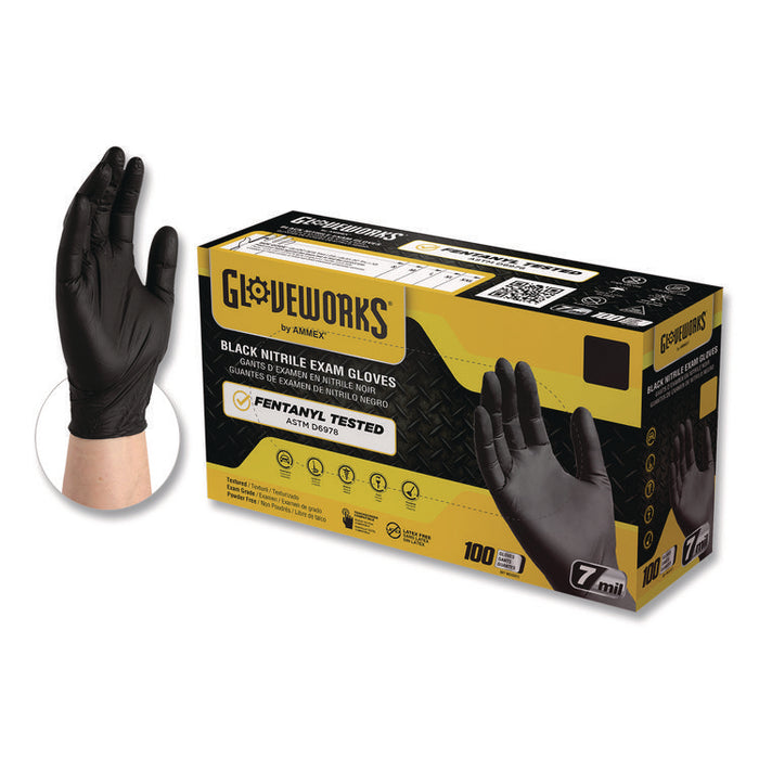 Nitrile Exam Gloves, Powder-Free, Large, 7 mil Thick, 9.5" Long, Black, 100/Box, 10 Boxes/Carton
