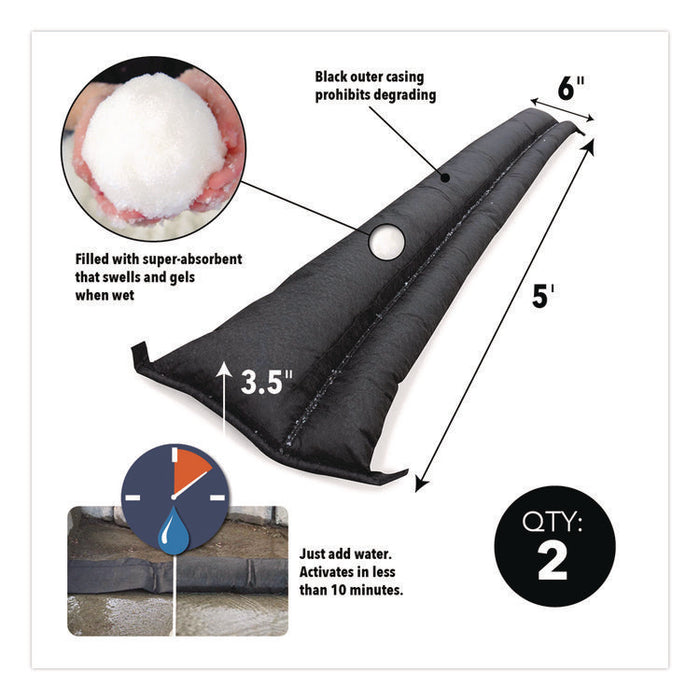 Flood Barriers, 6" x 5 ft x 3.5", 2/Pack