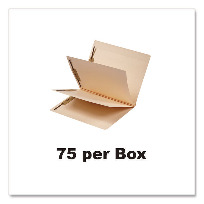 Heavy-Duty End Tab Classification Folders, Straight Tab, Expands 3", 2 Dividers, 6 Fasteners, Letter Size, Manila, 75/Box