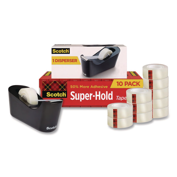 Super-Hold Tape with Dispenser, 1" Core, 0.75" x 27.77 yds, Clear, 10 Rolls and 1 Dispenser/Pack