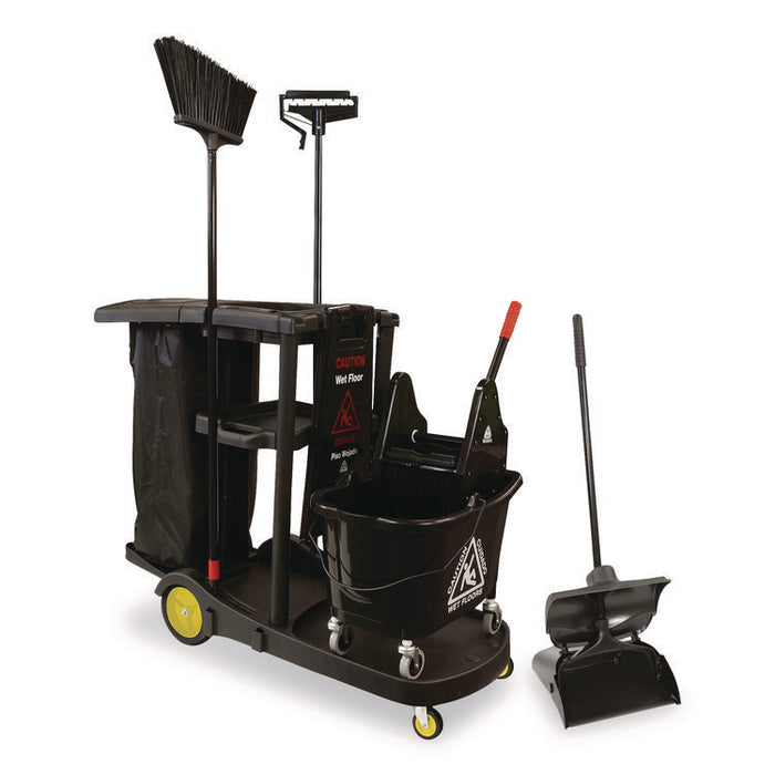 Premier Janitor Cart, 2 Shelves, Plastic, 18.25 x 44.5 x 38, Black