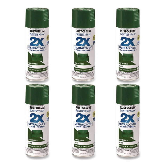 Painter's Touch 2X Ultra Cover Spray Paint, Gloss Hunter Green, 12 oz Aerosol Can, 6/Carton