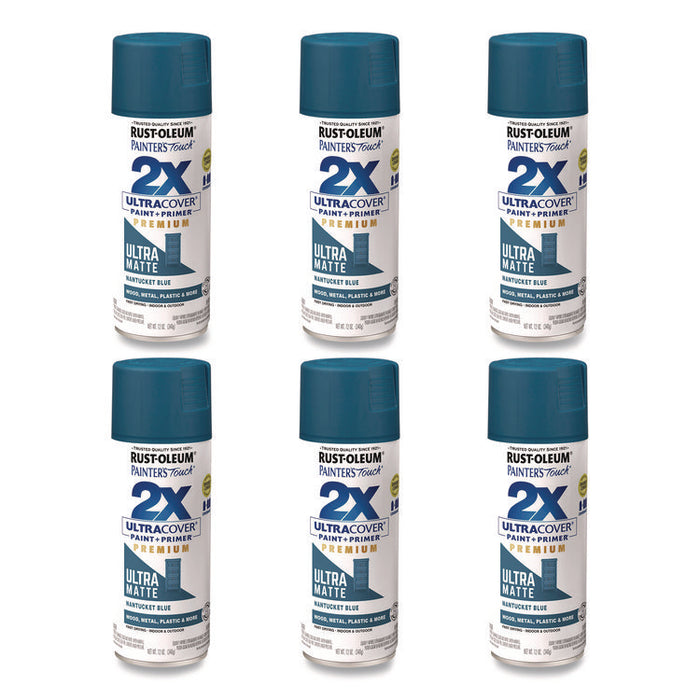 Painter's Touch 2X Ultra Cover Spray Paint, Ultra Matte Blue, 12 oz Aerosol Can, 6/Carton