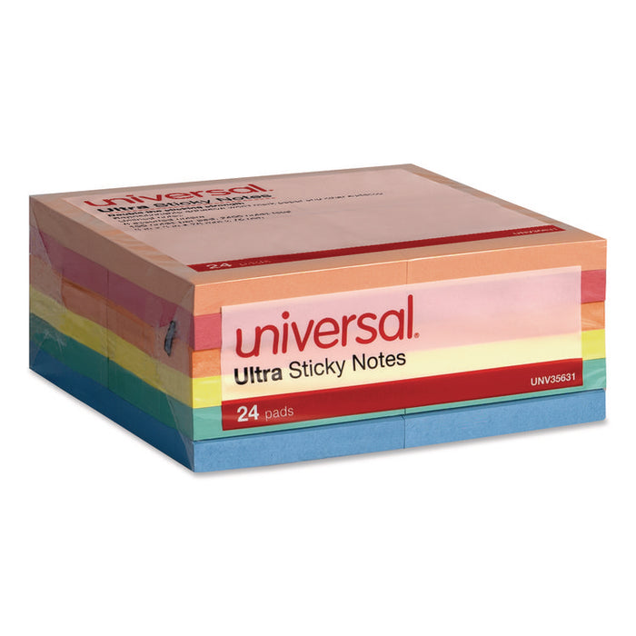 Ultra Sticky Note Pads, 3" x 3", Assorted, 100 Sheets/Pad, 24 Pads/Pack