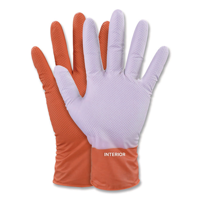 Ultra Industrial Flock-Lined Nitrile Disposable Gloves, Large, 8 mil Thick, 9.06" Long, Orange, 50/Box, 10 Boxes/Carton