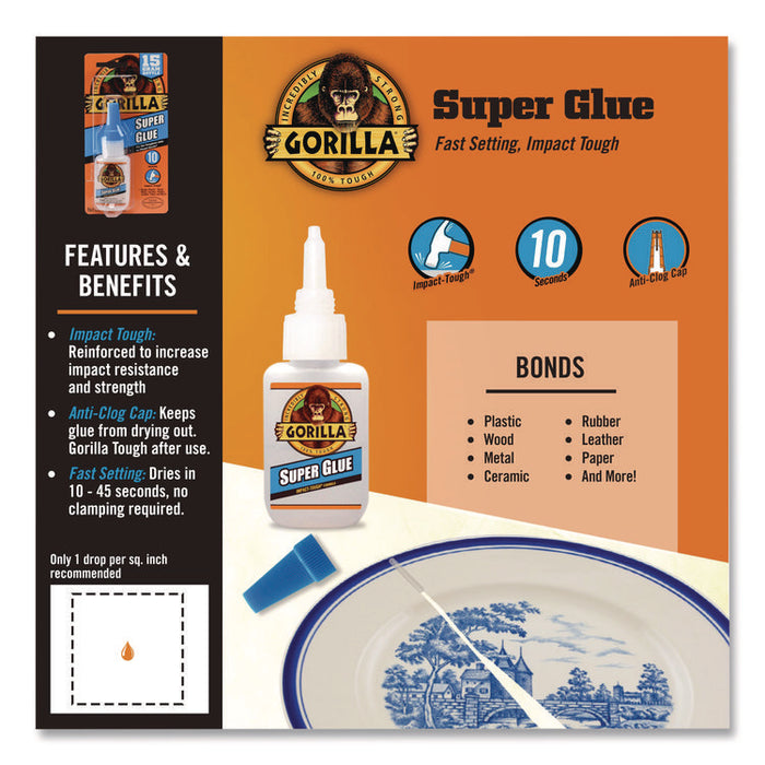 Super Glue, 0.53 oz, Dries Clear, 4/Carton