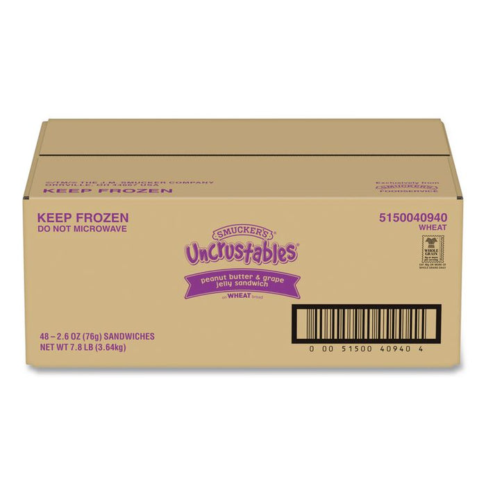 UNCRUSTABLES Peanut Butter and Grape Jelly on Wheat Bread, 2.6 oz Bag, 48/Carton