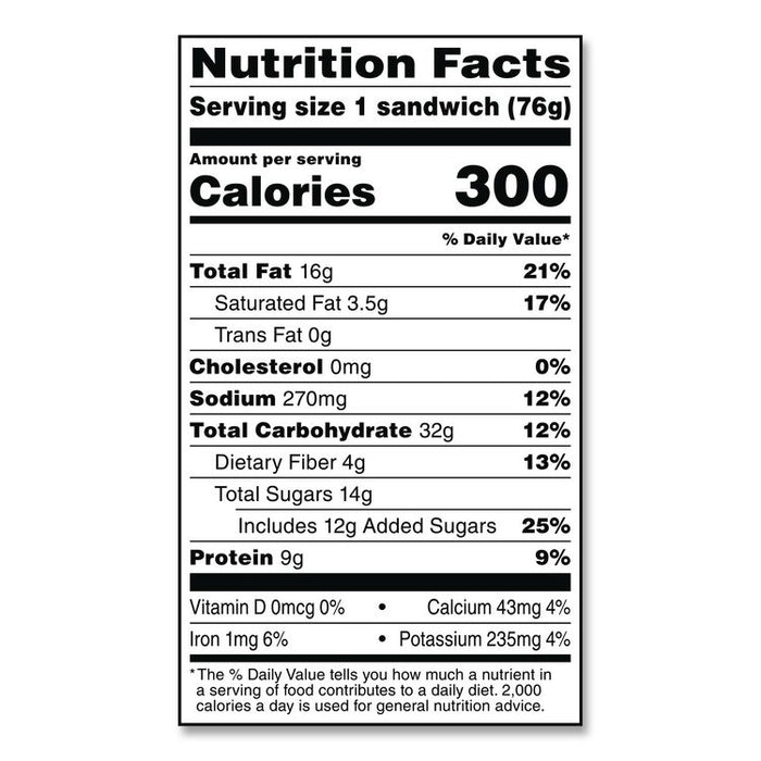 UNCRUSTABLES Peanut Butter and Grape Jelly on Wheat Bread, 2.6 oz Bag, 48/Carton