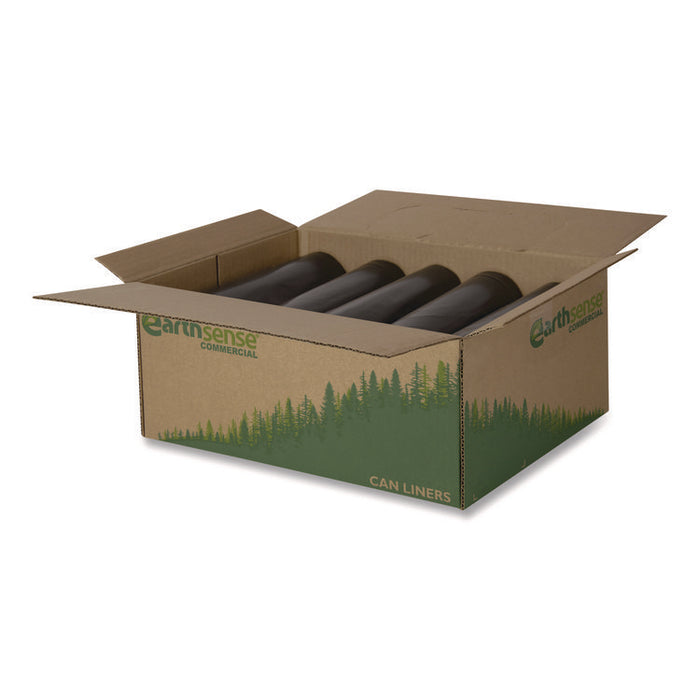 Linear Low Density Recycled Can Liners, 16 gal, 0.85 mil, 24" x 33", Black, 25 Bags/Roll, 20 Rolls/Carton