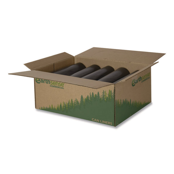 Linear Low Density Recycled Can Liners, 33 Gallon, 1.25 mil, 33" x 39", Black, 10 Bags/Roll, 10 Rolls/Carton