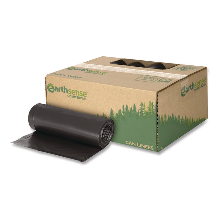 Linear Low Density Recycled Can Liners, 60 Gallon, 1.65 mil, 38" x 58", Black, 10 Bags/Roll, 10 Rolls/Carton