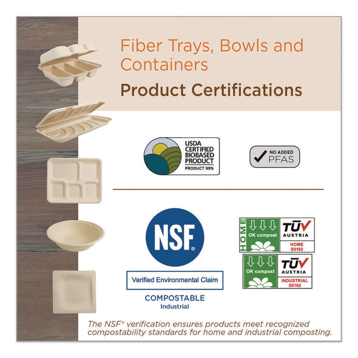 Fiber Catering Pans, 3 Compartments, 10.3 x 2.8 x 12.8, Paper, Natural, 200/Carton