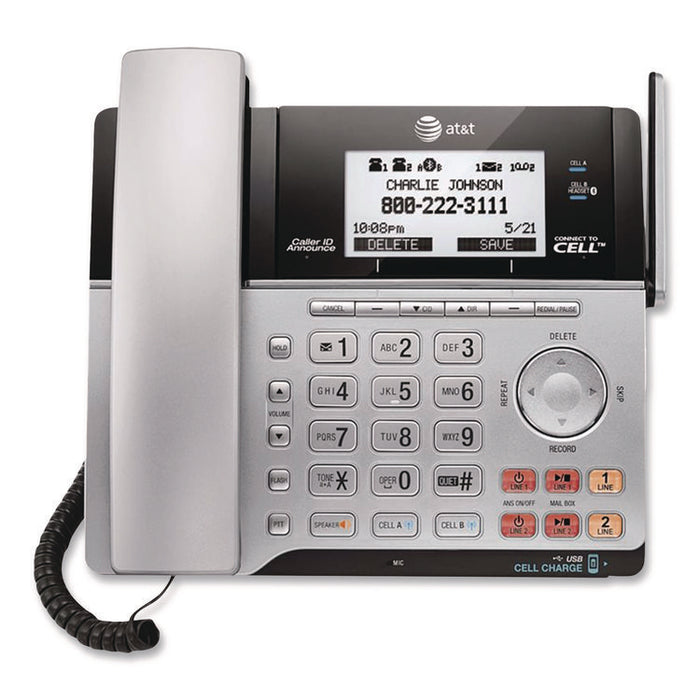 Connect to Cell TL86103 Two-Line Corded/Cordless Phone, Corded Base Station and 1 Additional Handset, Black/Silver