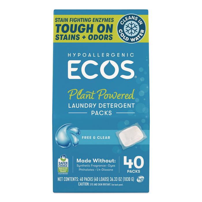 Laundry Detergent Packs, Free and Clear, 40 Pods/Pack, 6 Packs/Carton