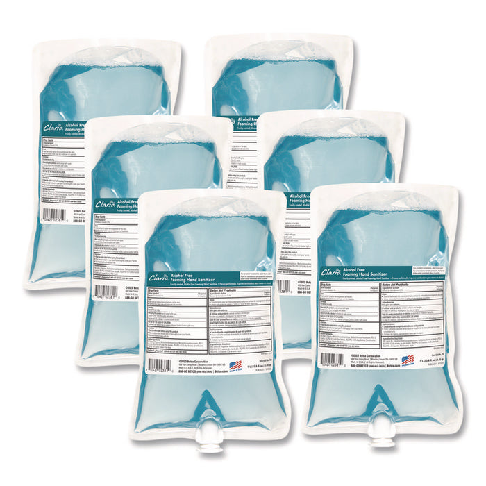 Clario Alcohol Free Foaming Hand Sanitizer, 1,000 mL Bag, Fresh Scent, 6/Carton