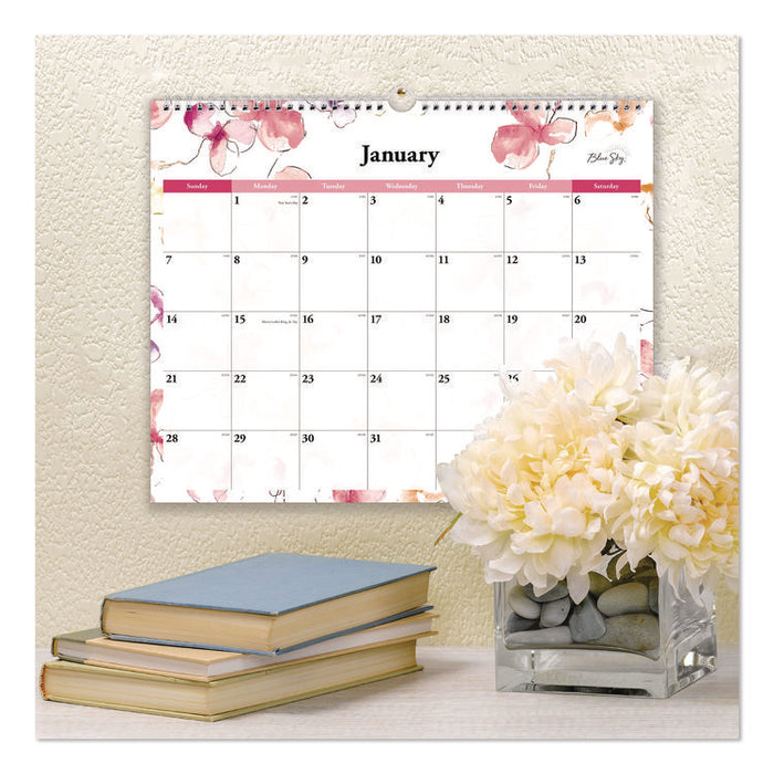 Lindley Monthly Wall Calendar, Floral Artwork, 15 x 12, White/Pink/Red Sheets, 12-Month (Jan to Dec): 2026