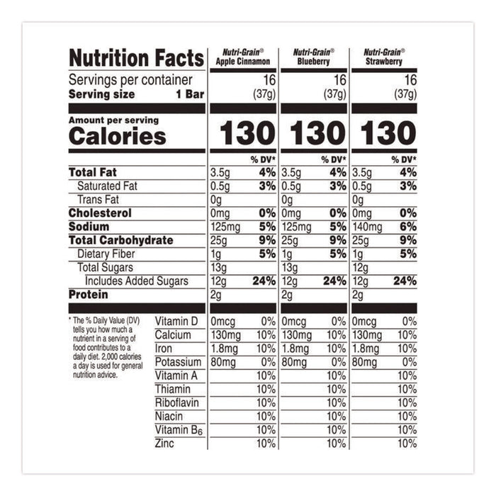 Nutri-Grain Soft Baked Breakfast Bars, Asstd: Apple, Blueberry, Strawberry, 1.3 oz Bar, 48/Carton