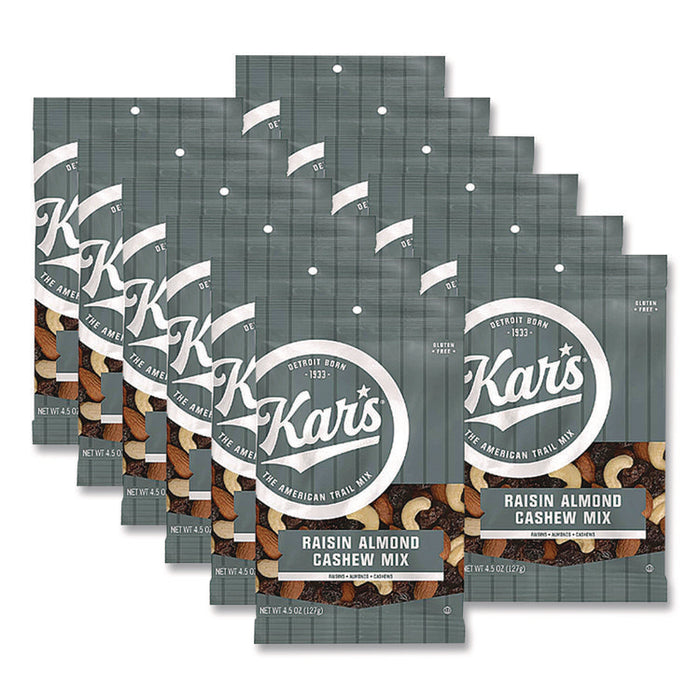 Fresh Harvest Trail Mix, Raisin Almond Cashew, 4.5 oz Bag, 12/Box