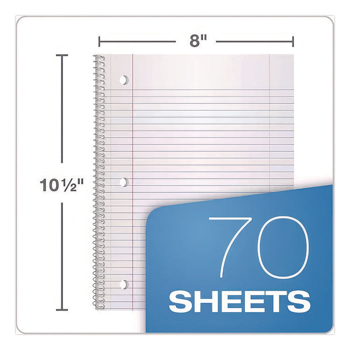 Coil-Lock Wirebound Notebook, 3-Hole Punch, Medium/College Rule, Randomly Assorted Cover Color, (70) 10.5 x 8 Sheets