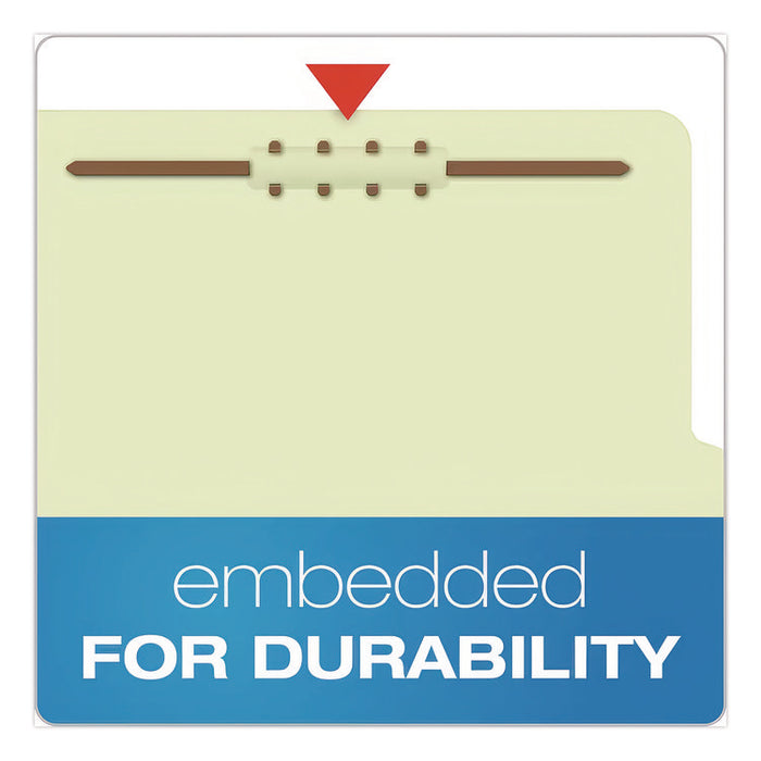 Pressboard Top Tab Classification Folders, 2/5-Cut Tab, Expands 2.5", 2 Dividers, 6 Fasteners, Legal Size, Light Green, 10/BX