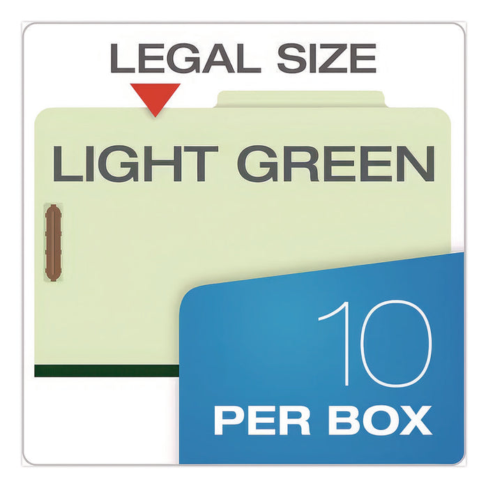 Pressboard Top Tab Classification Folders, 2/5-Cut Tab, Expands 2.5", 2 Dividers, 6 Fasteners, Legal Size, Light Green, 10/BX