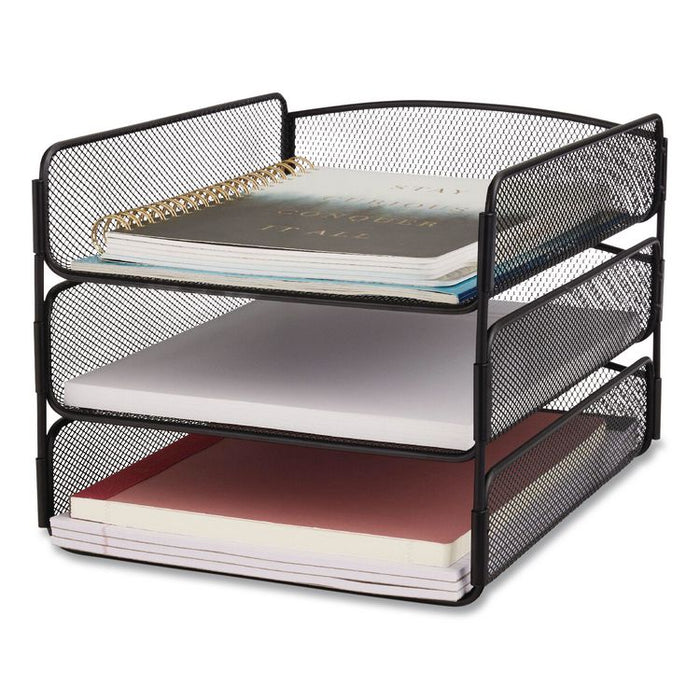 Onyx Desk Tray, 3 Sections, Letter Size Files, 9.25" x 11.75" x 8", Black