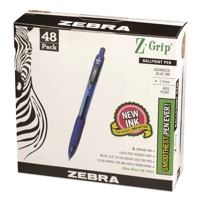 Z-Grip Ballpoint Pen, Retractable, Medium 1 mm, Blue Ink, Blue/Clear Barrel, 48/Pack