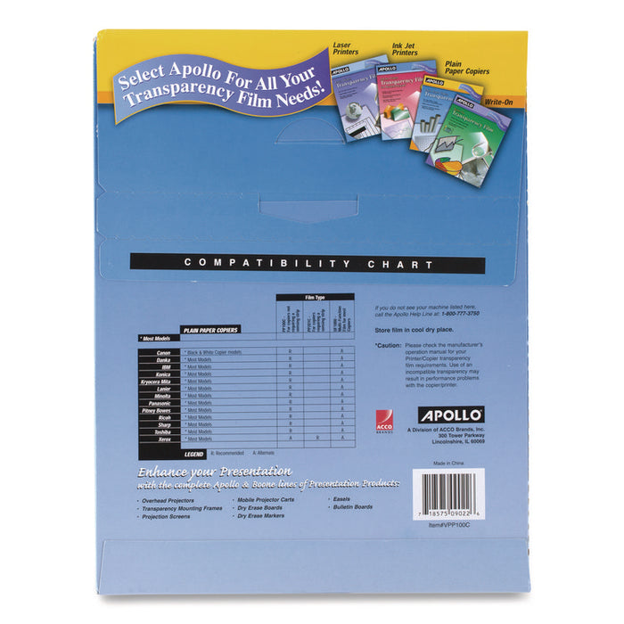 Plain Paper Transparency Film, 8.5 x 11, Black on Clear, 100/Box