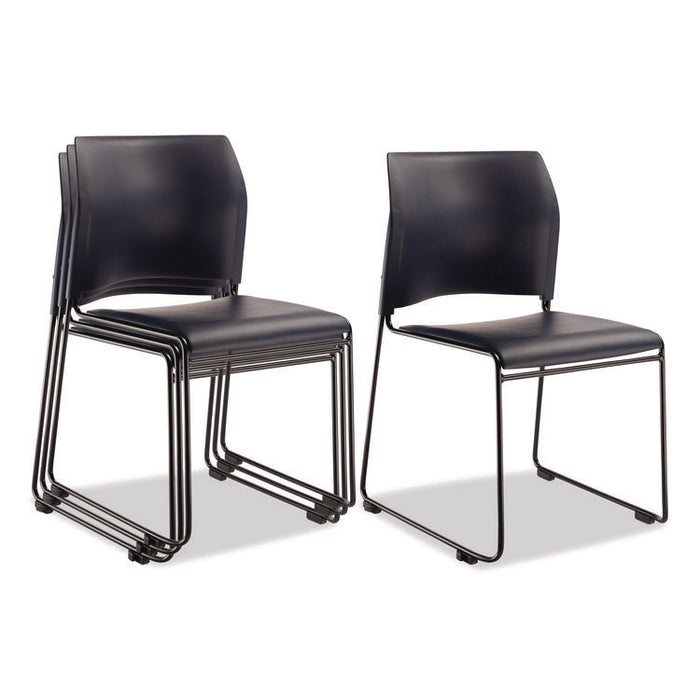 8700 Series Cafetorium Plush Vinyl Stack Chair, Supports Up to 500 lb, 18" Seat Height, Blue Seat/Back, Black Base, 4/Carton