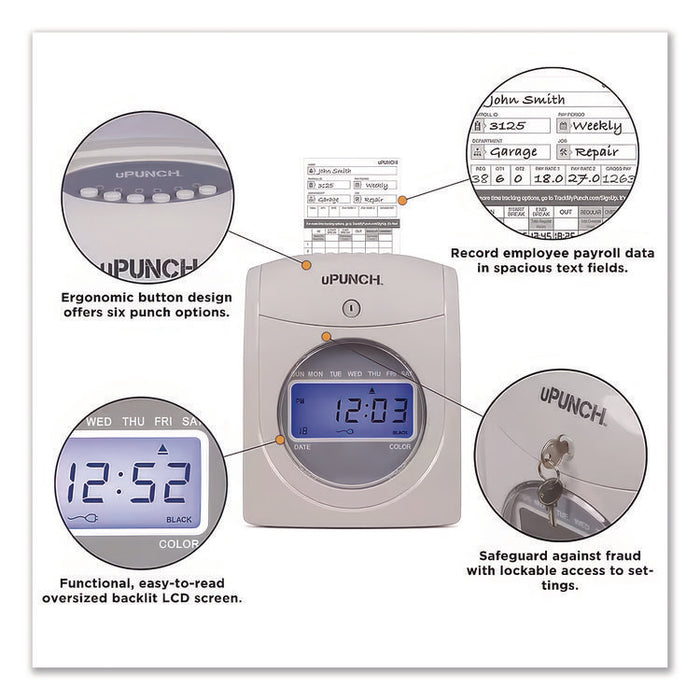 UB2000 Electronic Calculating Time Clock Bundle, Digital Display, Gray